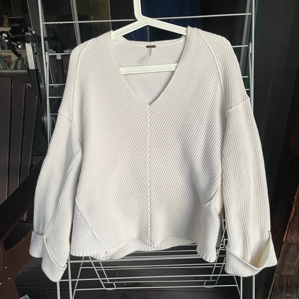 White Free People V-Neck Sweater